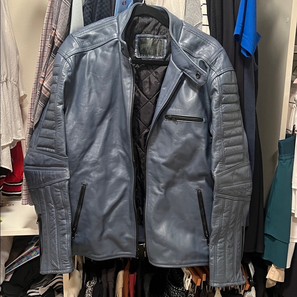 Men's Stylish Blue Leather Jacket